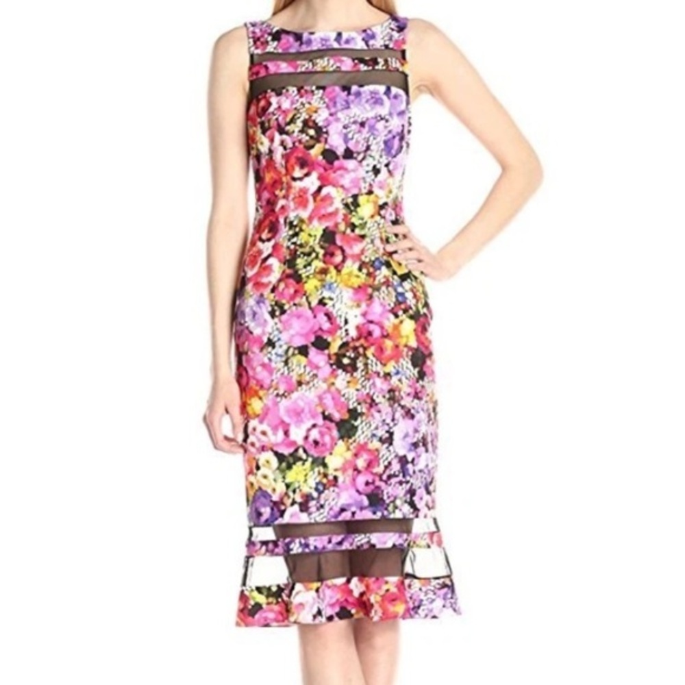 Badgley Mischka Digital Floral Pencil Dress | Size 12 | NWT | Colorful, Rainbow
